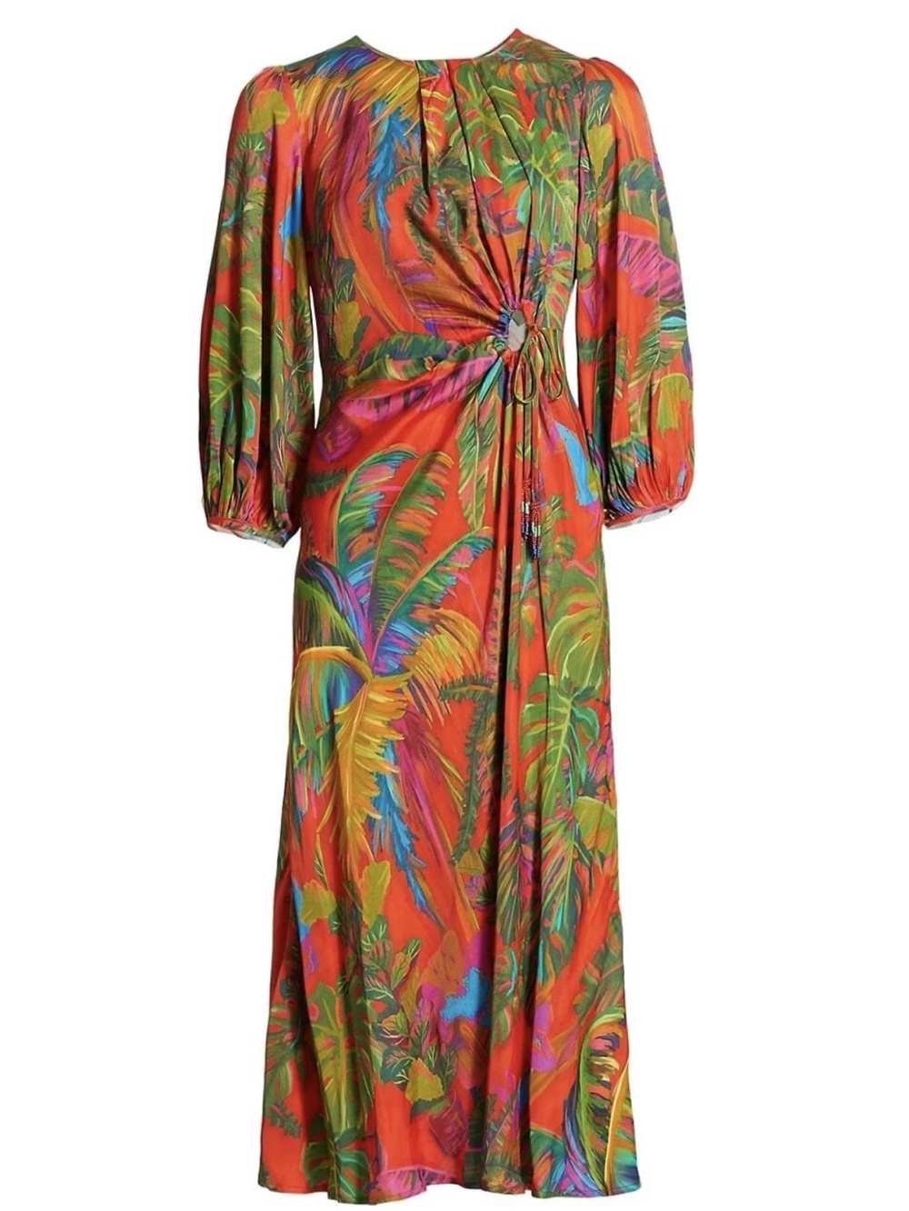 FARM Rio Multicolor Tropical-Print Maxi Dress in Red